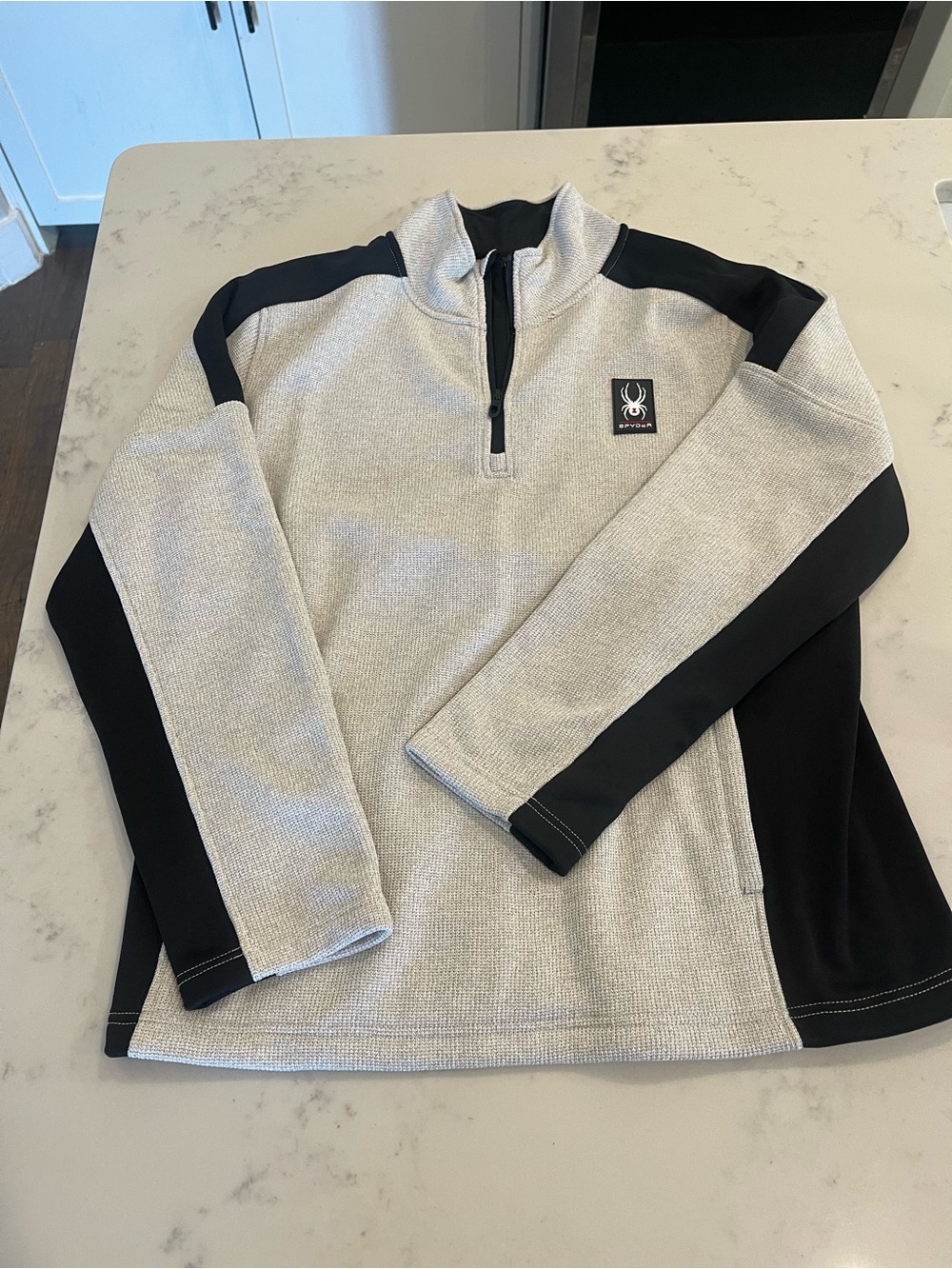 Spyder Men's Light Gray and Black Half-Zip Pullover